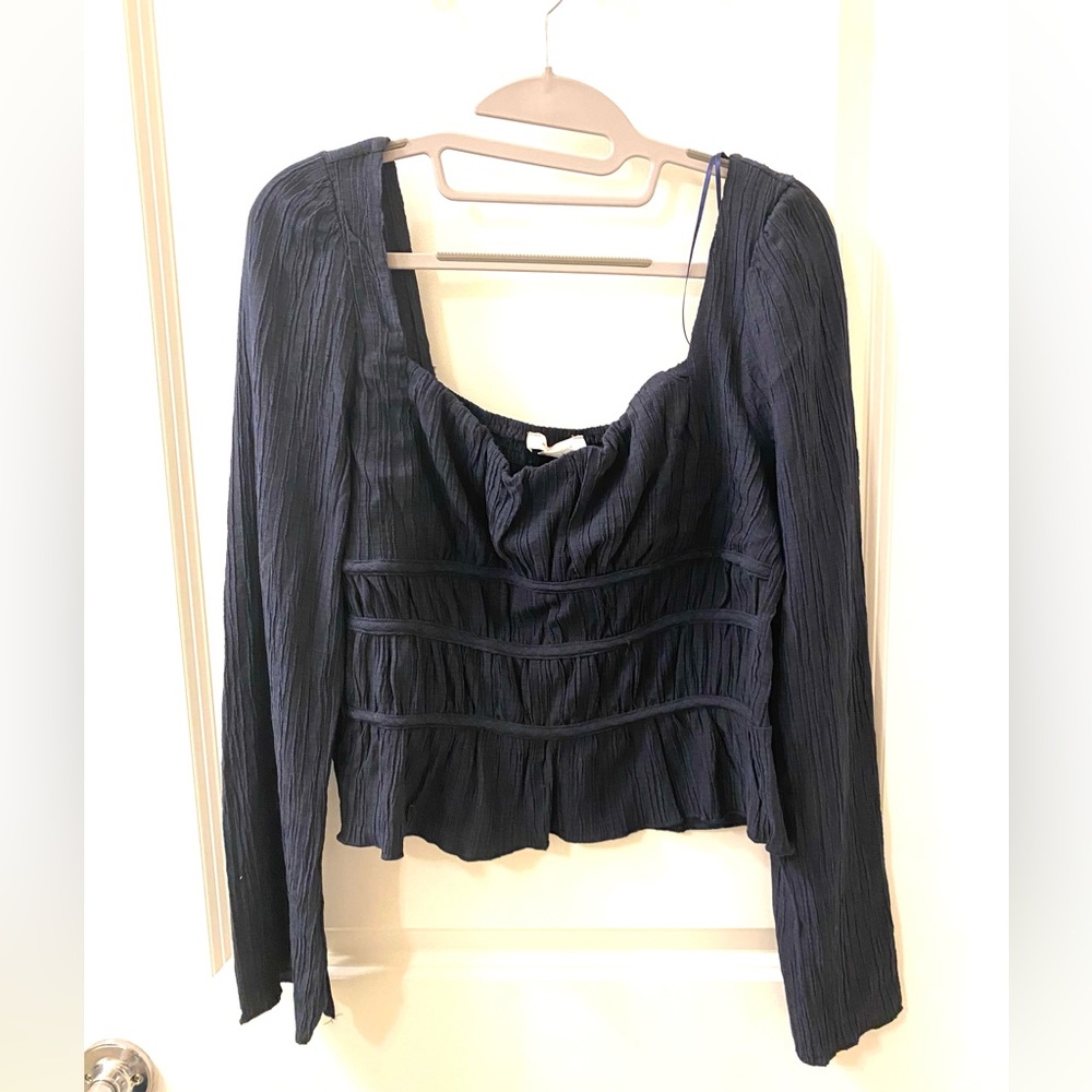 Dressy Long Sleeve Blouse in Navy